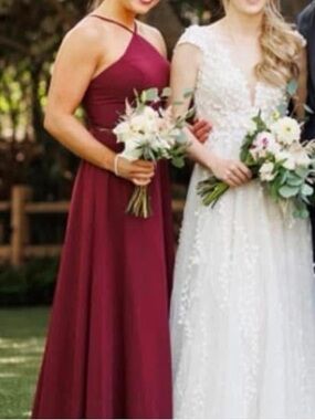 Azazie A6 Burgundy Floor Length Chiffon Formal Bridesmaid Dress